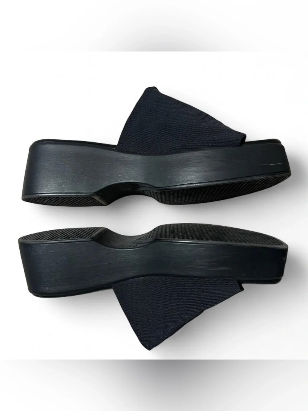 Y2K 2000s Made in Italy Steve Madden Black Wide Band Slide Platform Sandals